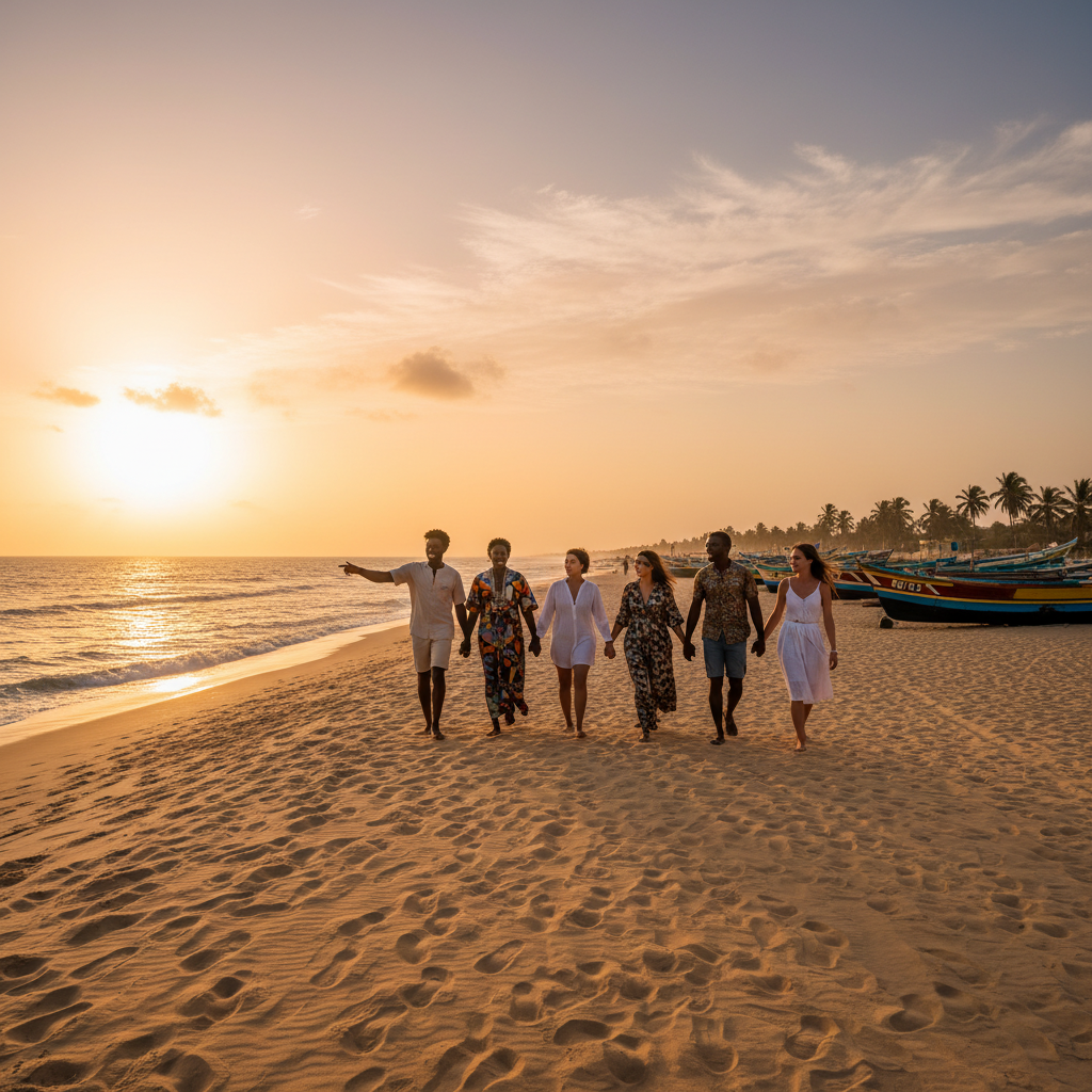 Group of diverse young adults connecting in Senegal, horizontal