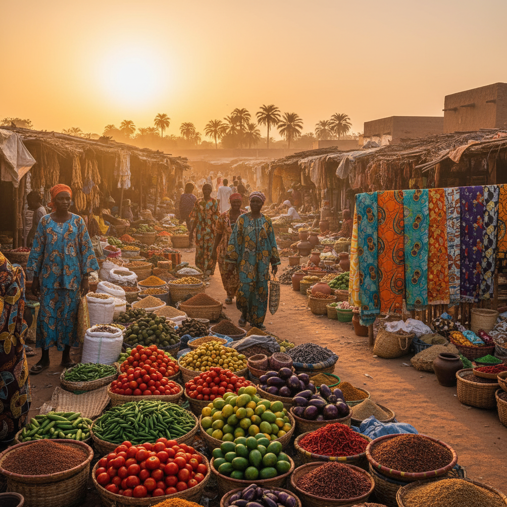 Busy market in Senegal, horizontal