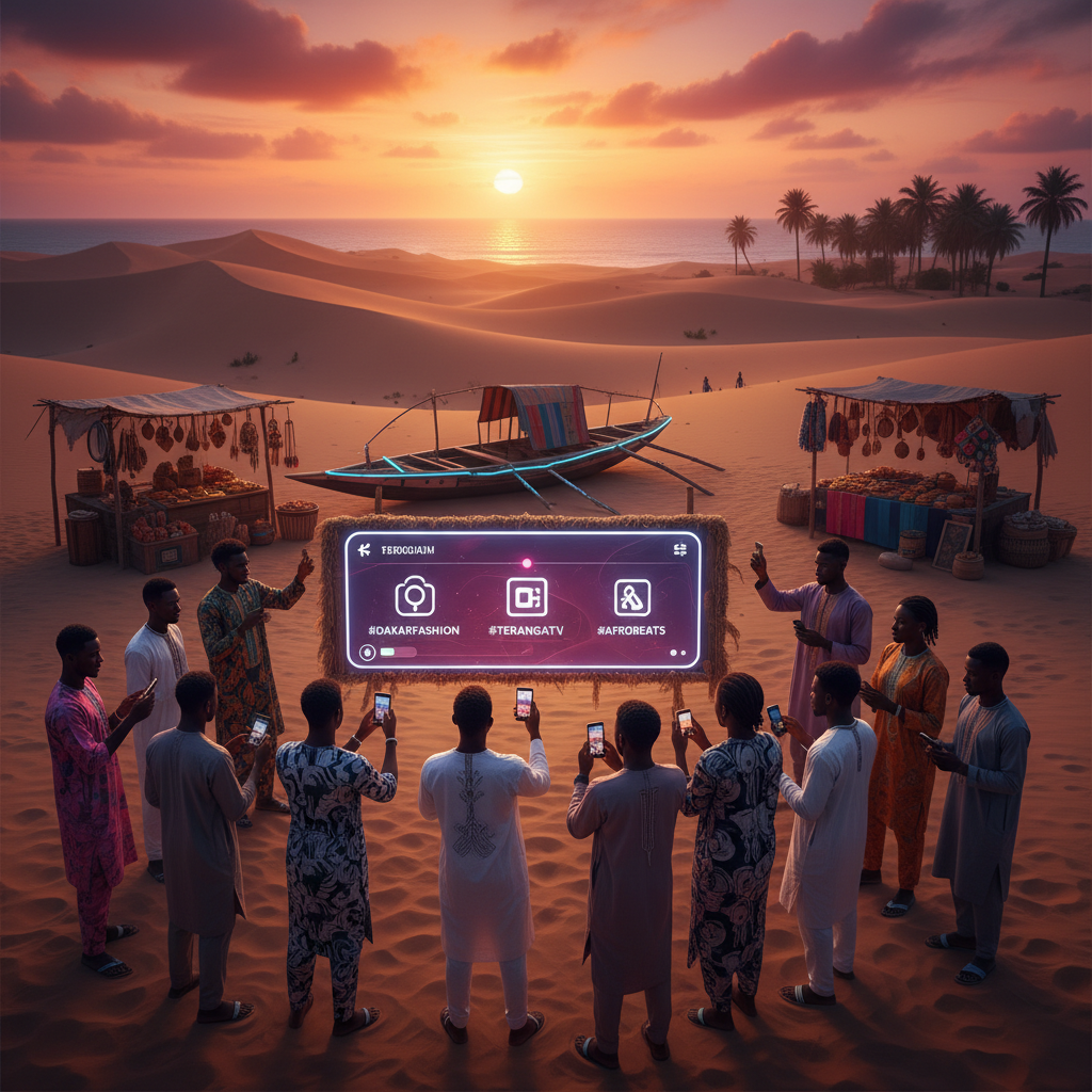 Young people using smartphones in Senegal, horizontal