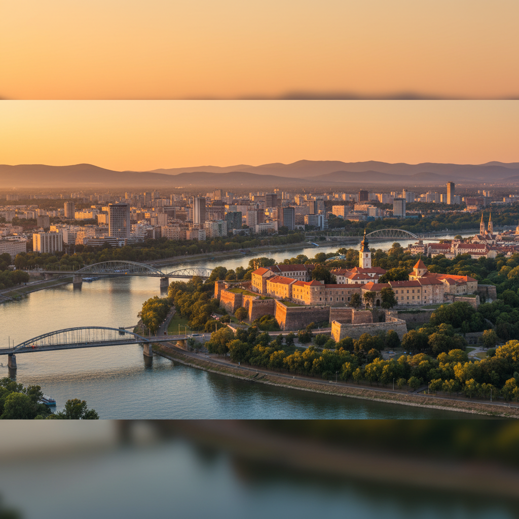 Vibrant city street in Serbia and Montenegro horizontal photo