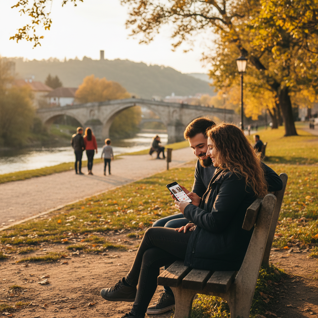 Online dating app interface on a phone in Serbia and Montenegro horizontal photo