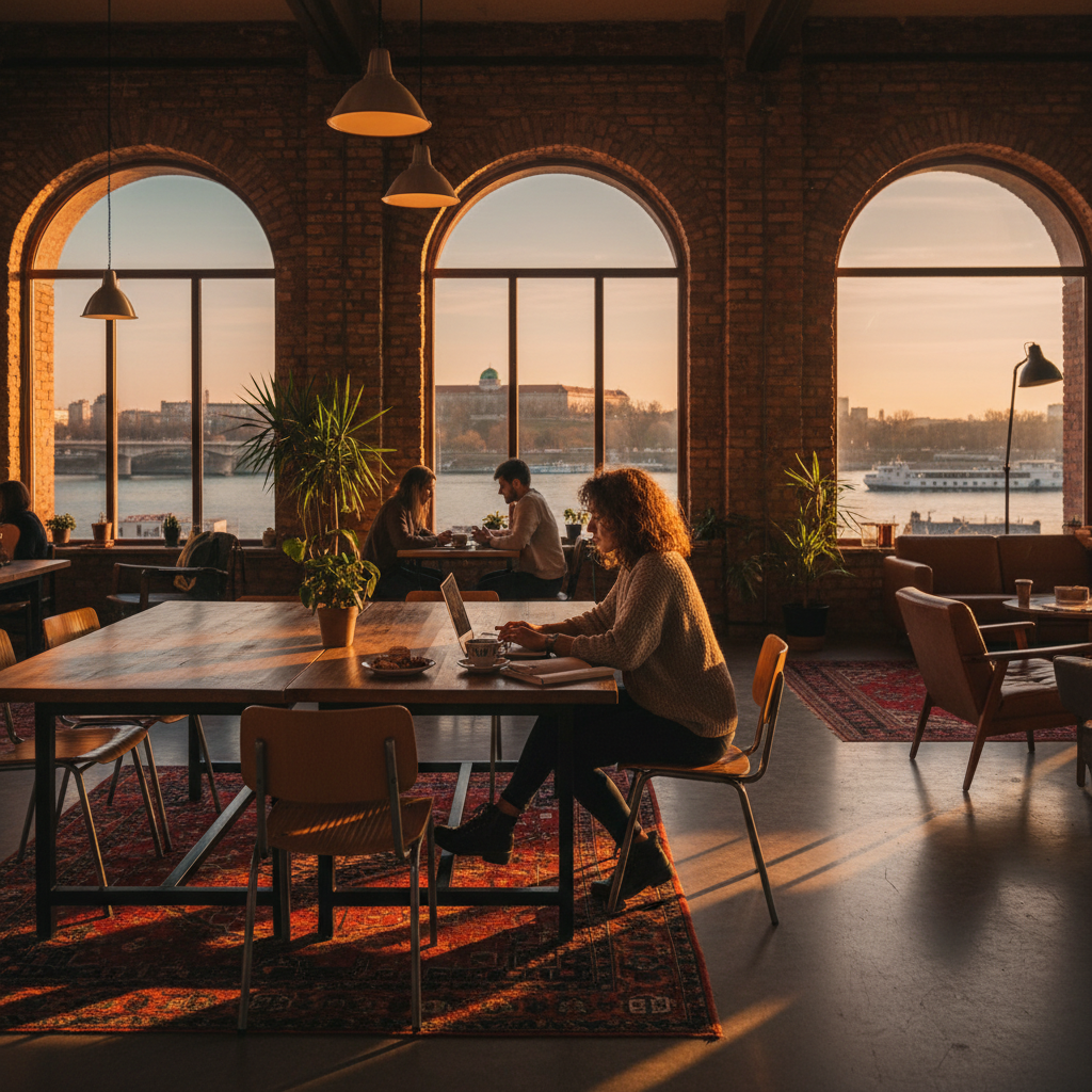 People working on laptops in a co-working space in Serbia and Montenegro horizontal photo