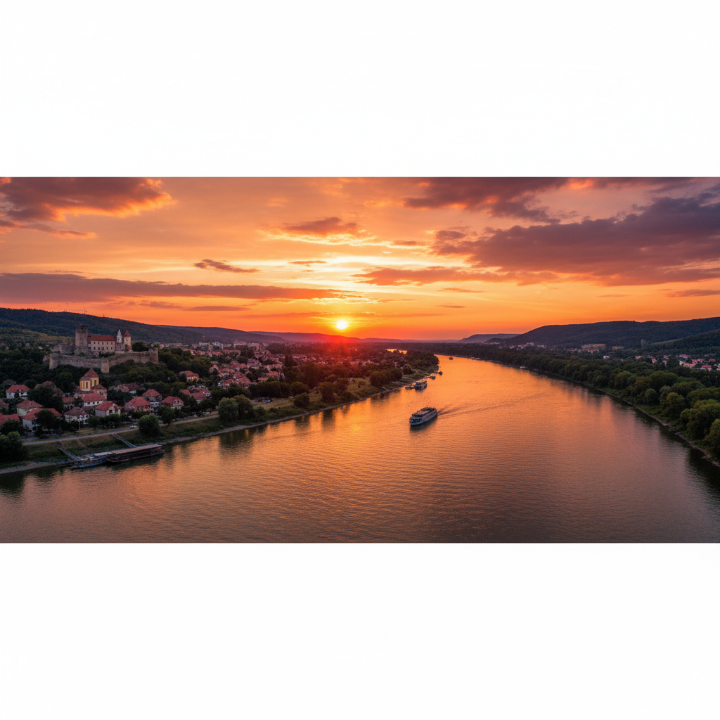 Couple enjoying a romantic view in Serbia and Montenegro horizontal photo