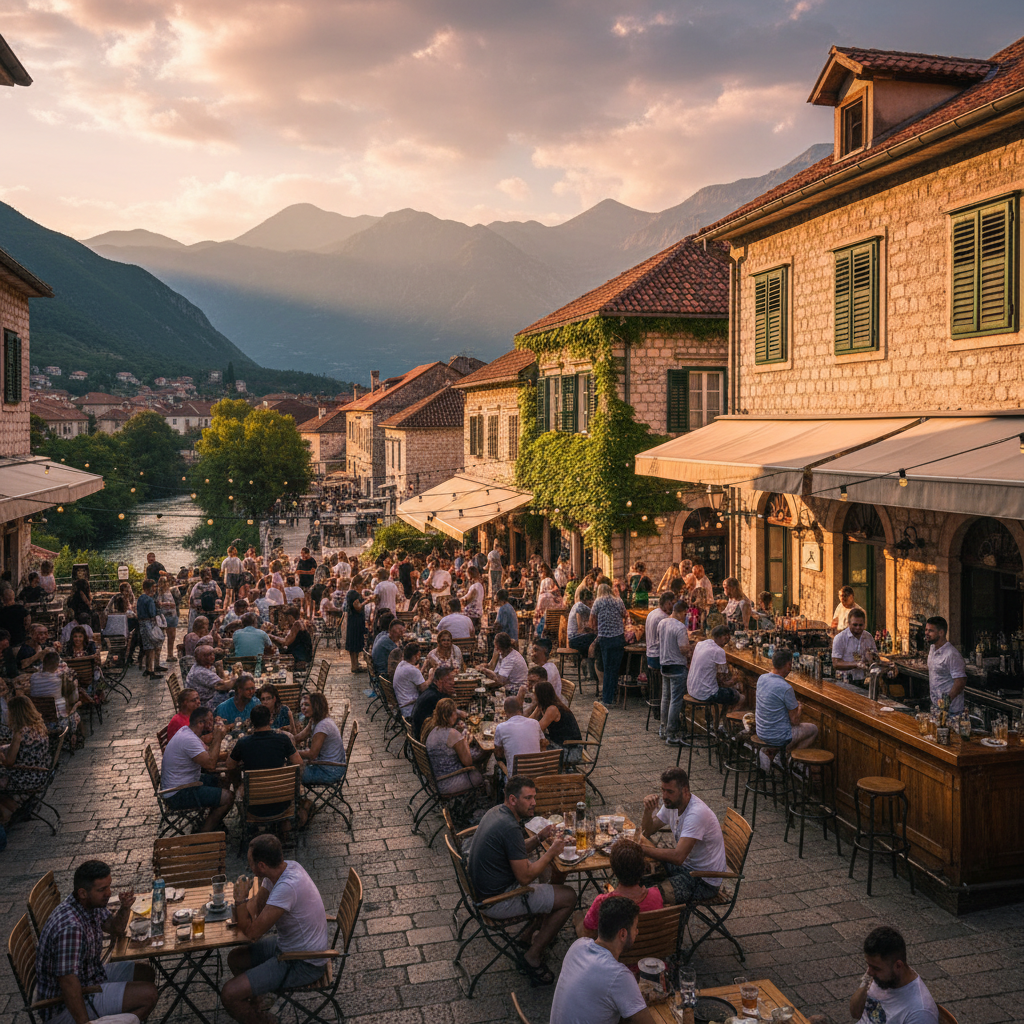 Popular cafe and bar scene in Serbia and Montenegro horizontal photo