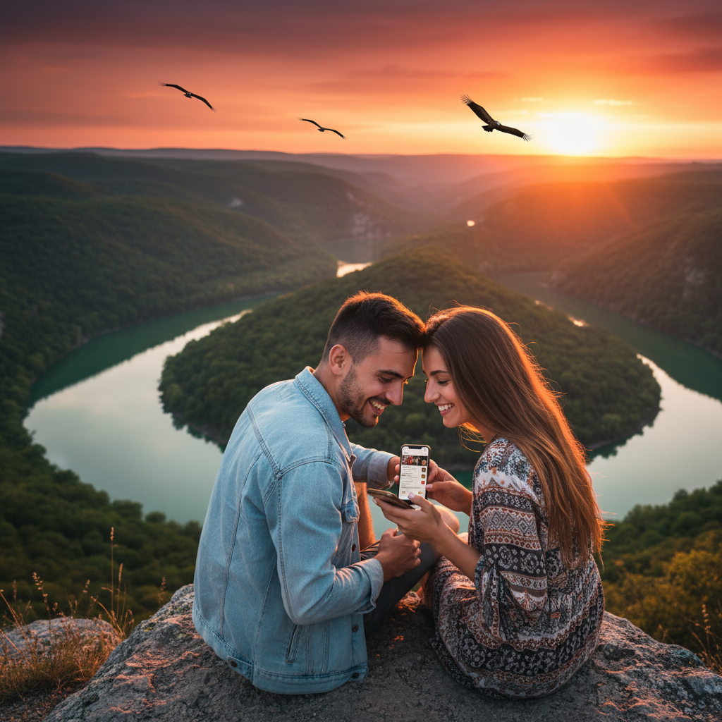 Couple interacting on a dating app, Serbia