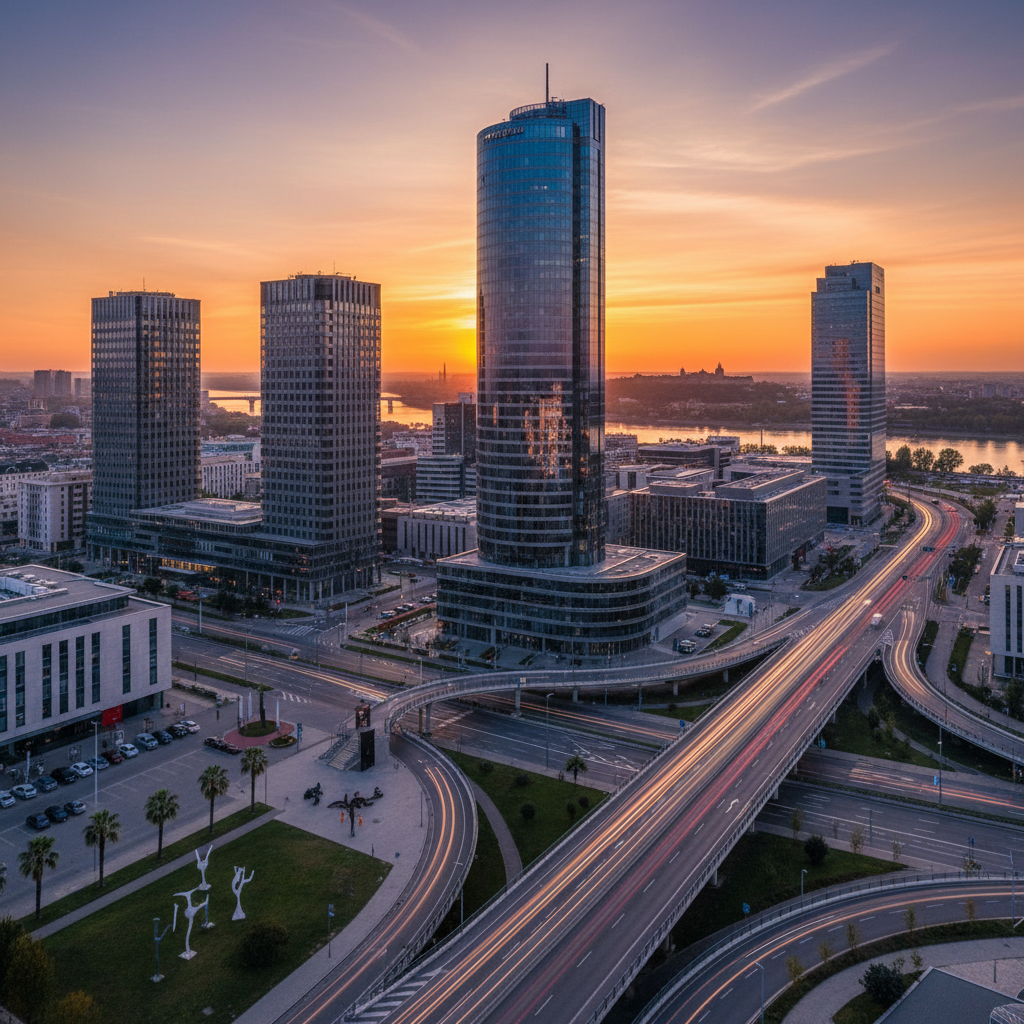 Modern business district in Novi Sad, Serbia