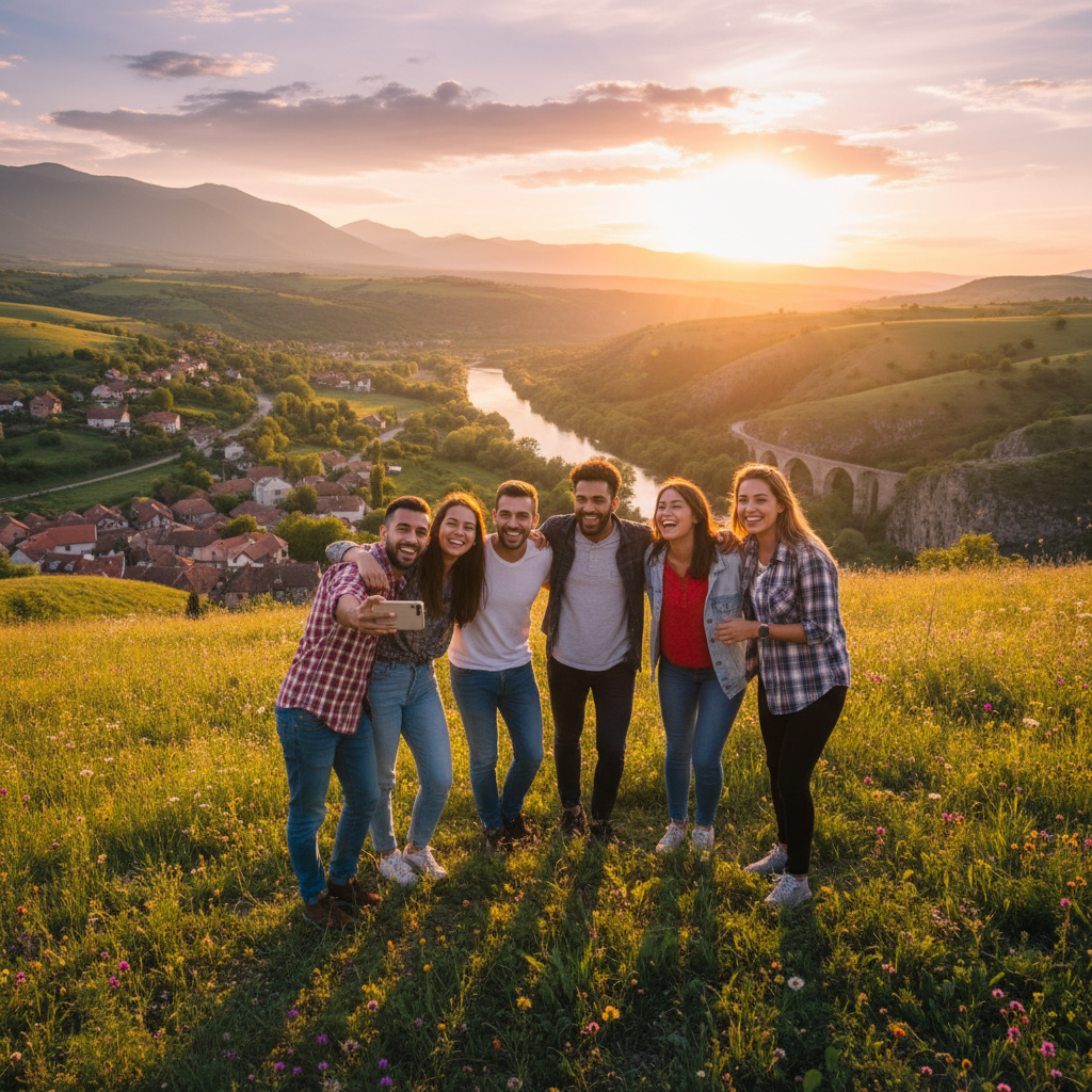 Group of friends smiling and connecting, Serbia