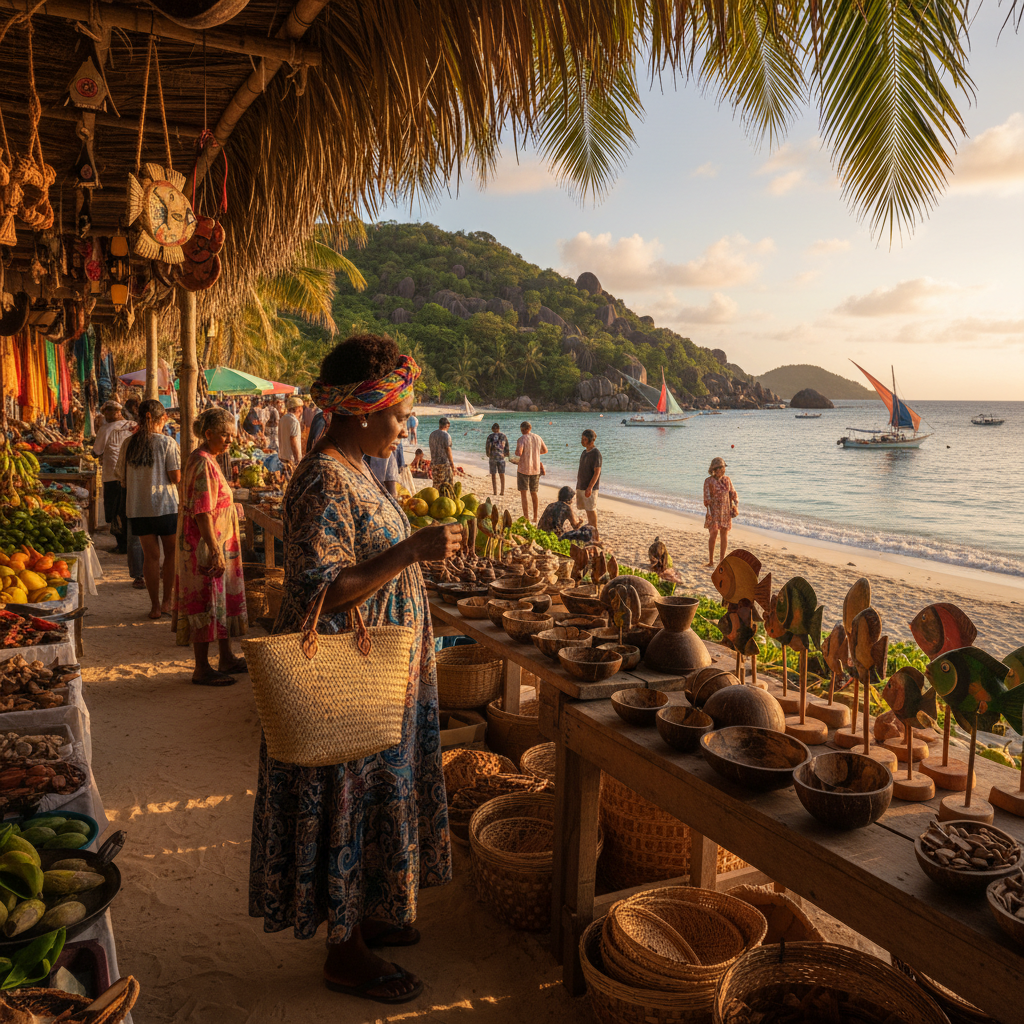 Seychelles shopping local handicraft souvenirs vibrant stalls