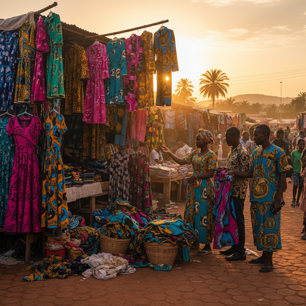 Street fashion stall in a Sierra Leonean market