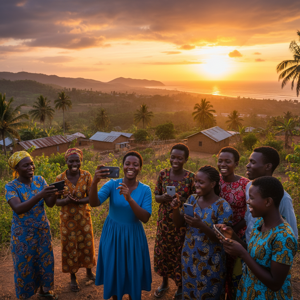 People sharing content on smartphones in Sierra Leone