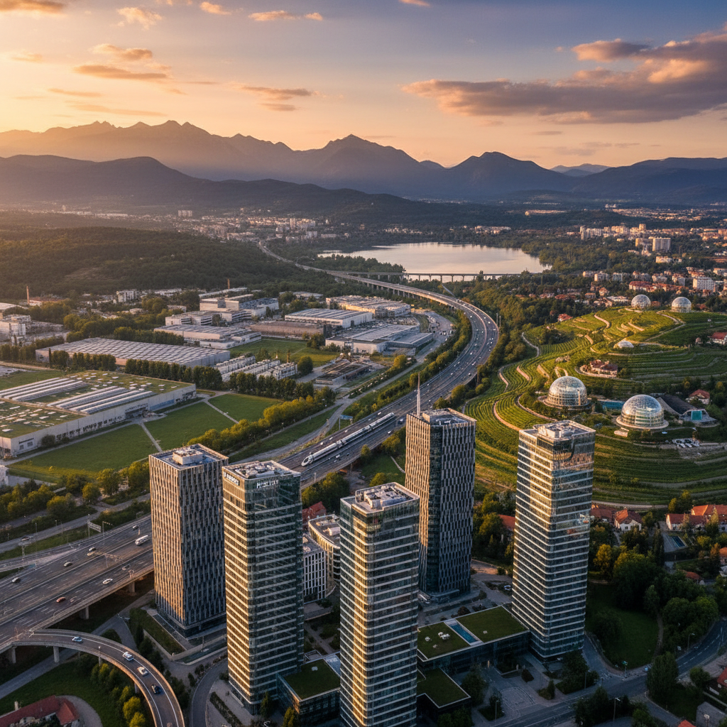 Slovenia economic activity bustling city street horizontal