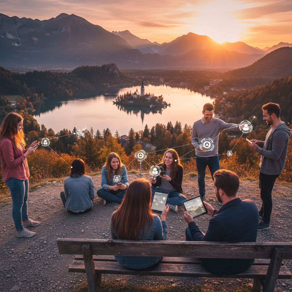 Group of diverse young adults smiling and interacting Slovenia horizontal