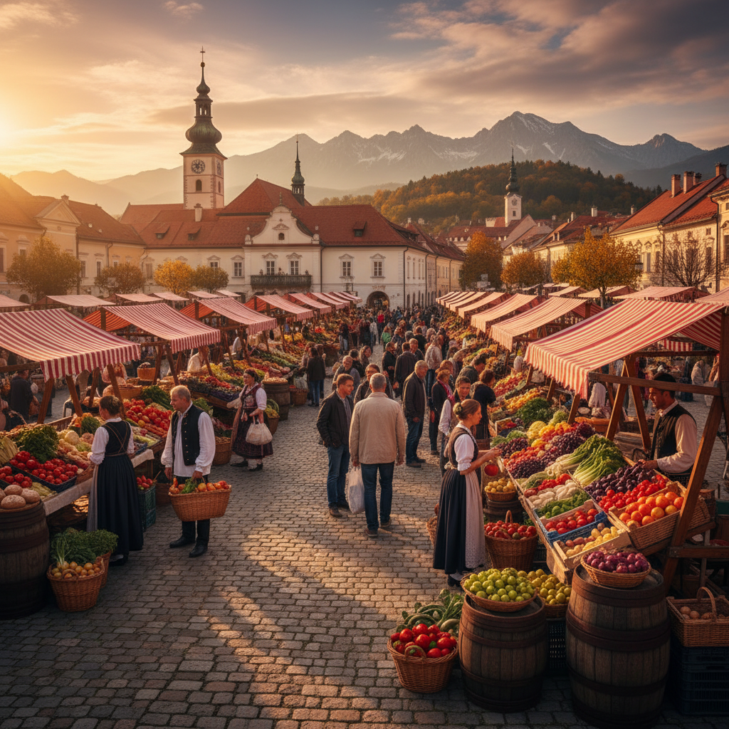 Boutique shopping street in Piran Slovenia horizontal