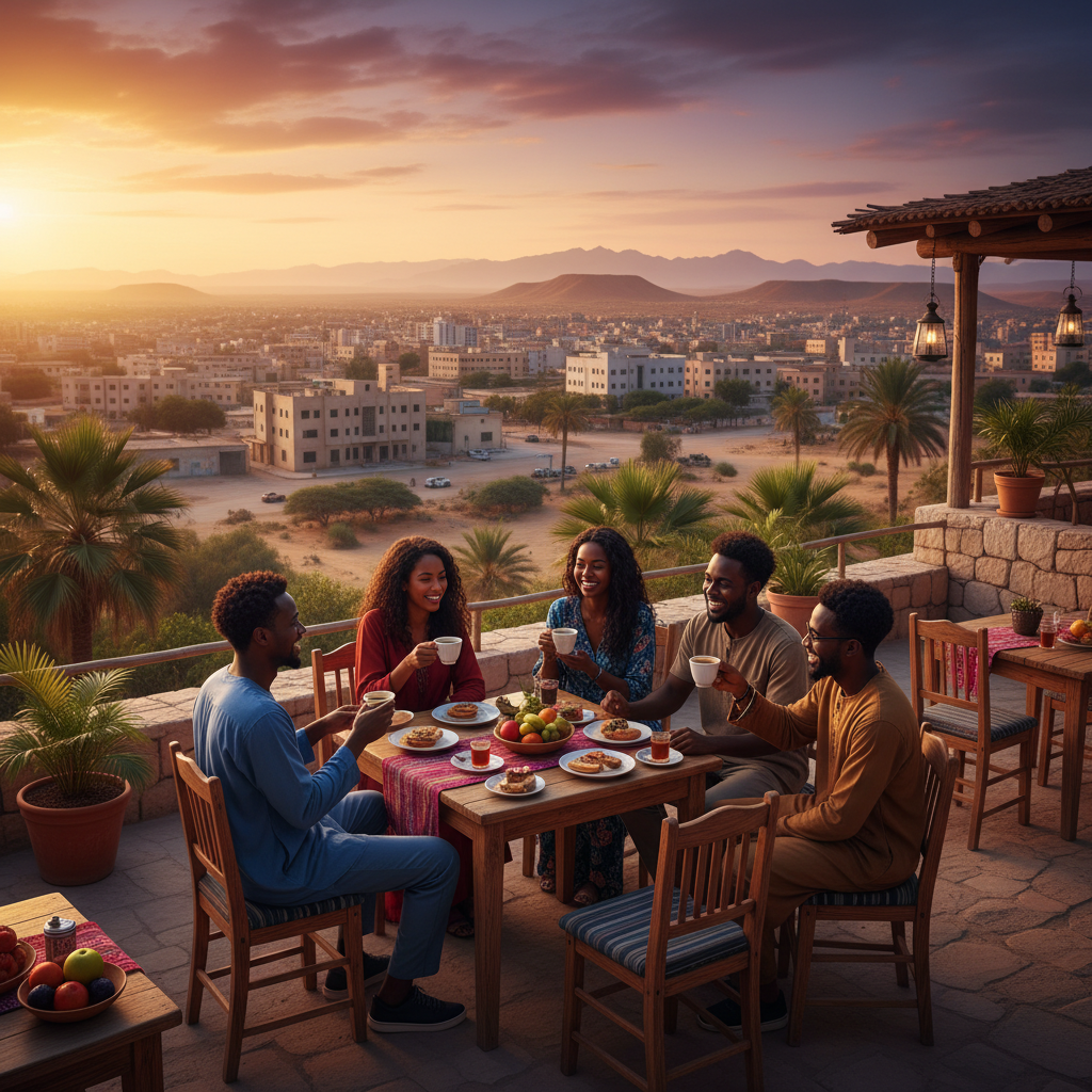 Somali cafe meeting friends horizontal