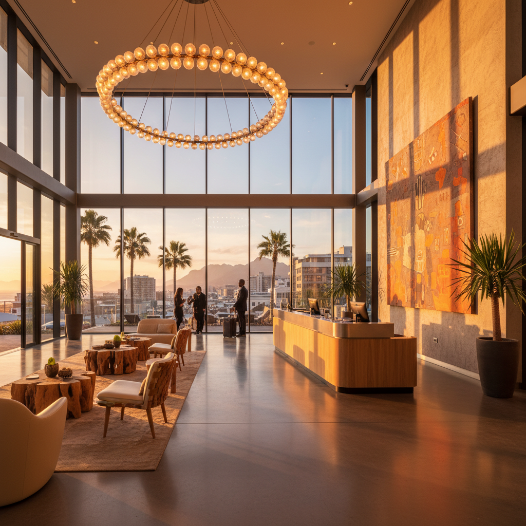 Stylish South African individuals browsing modern shops in a bustling city horizontal