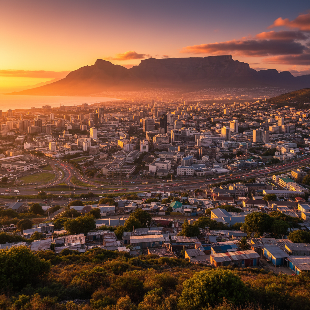 South Africa cityscape diverse people interacting horizontal