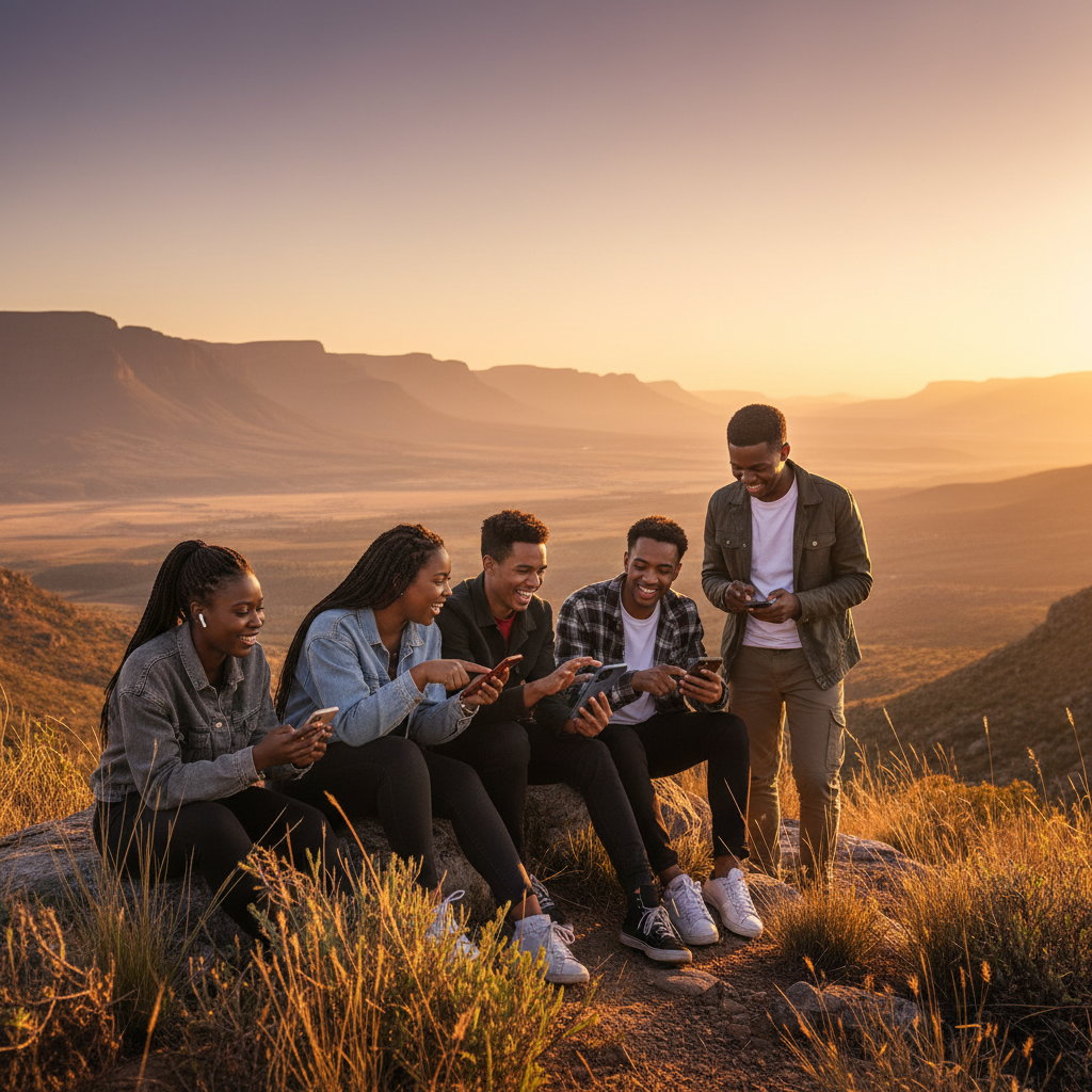 Couple holding hands walking through a colorful street market in South Africa horizontal