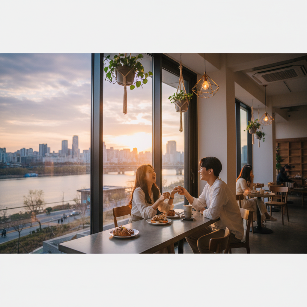 Couple on a date in a modern cafe, Seoul, South Korea, dating