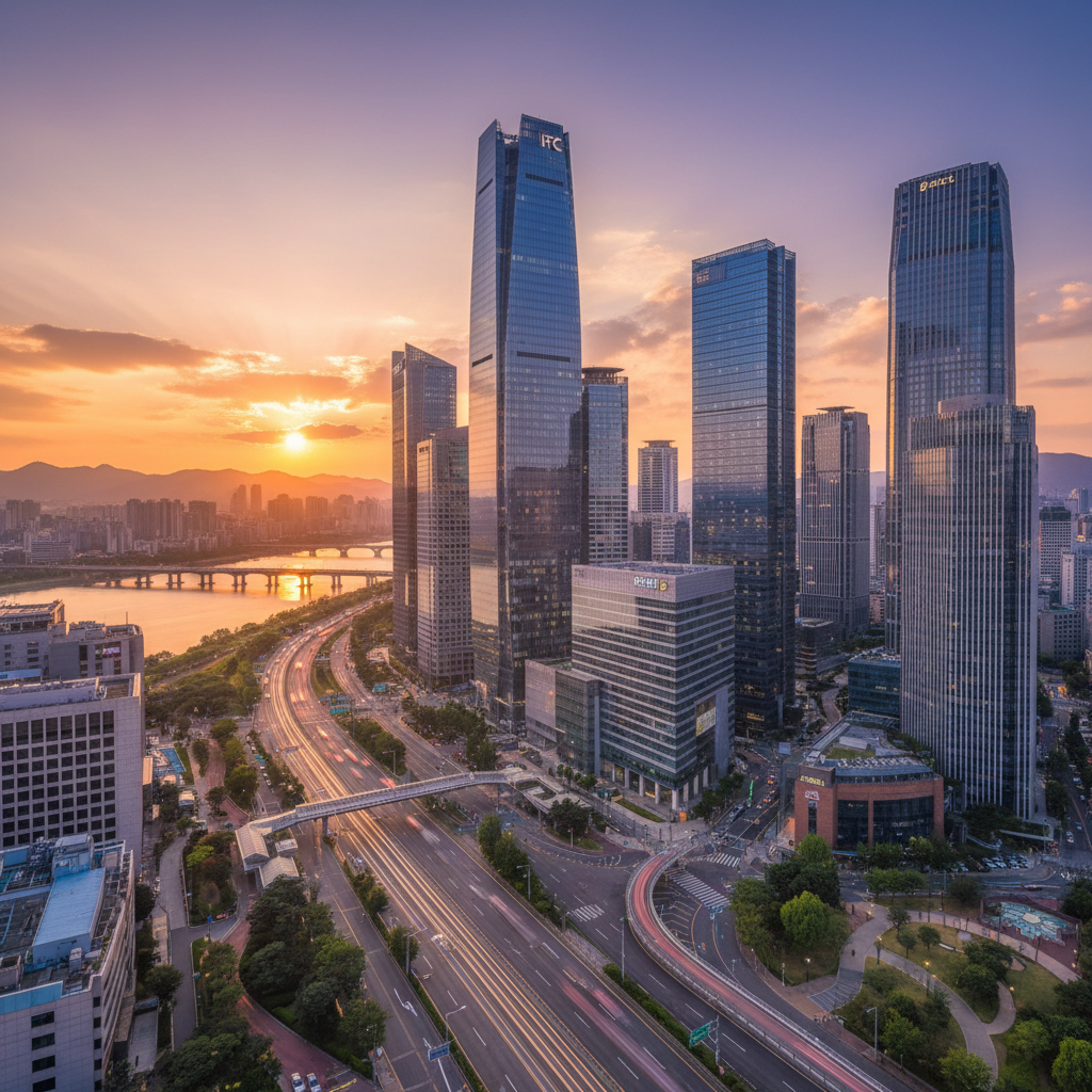Modern office buildings in Seoul financial district, South Korea, business