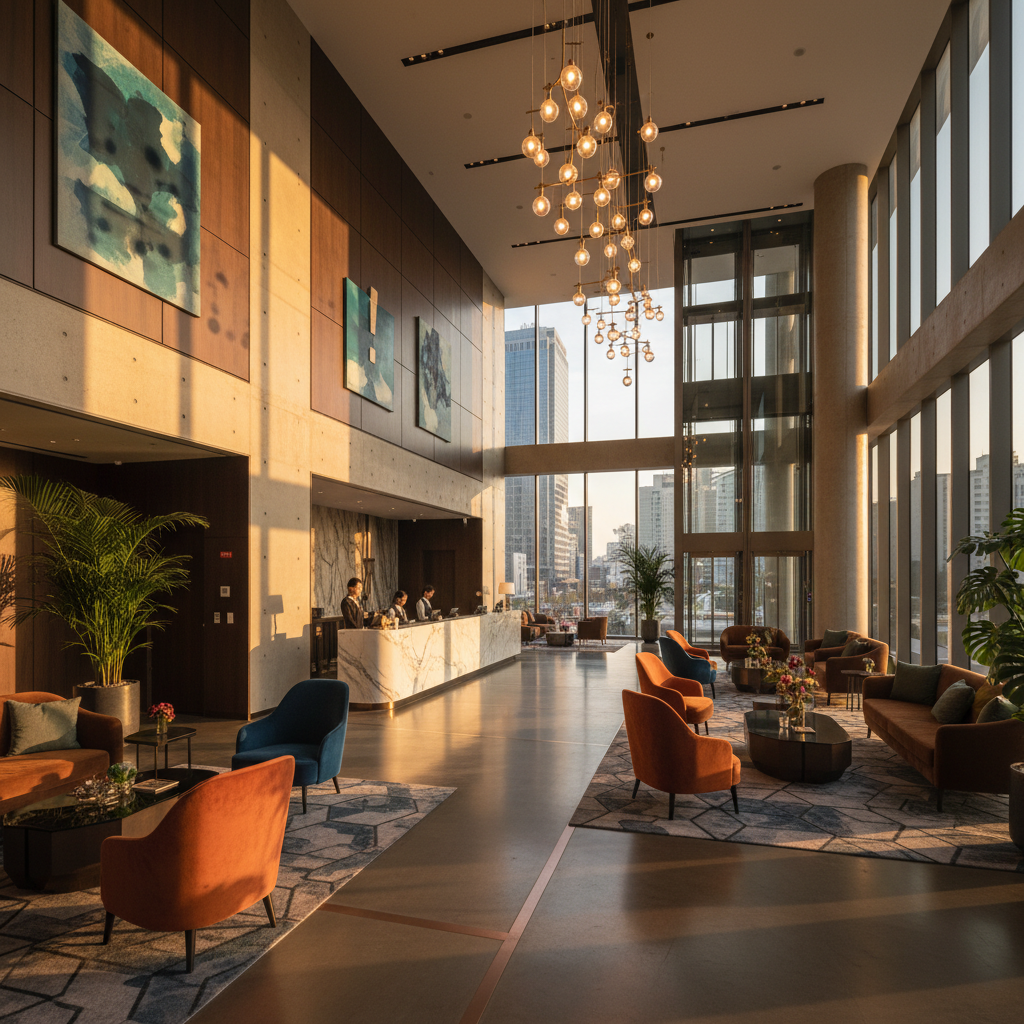 Stylish hotel lobby in Gangnam, Seoul, South Korea, accommodation