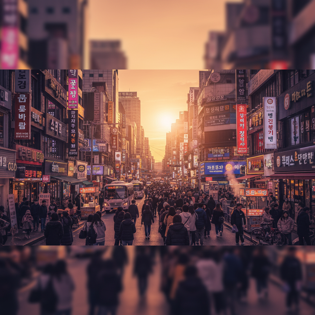 Vibrant nightlife street in Hongdae, Seoul, South Korea, entertainment venues