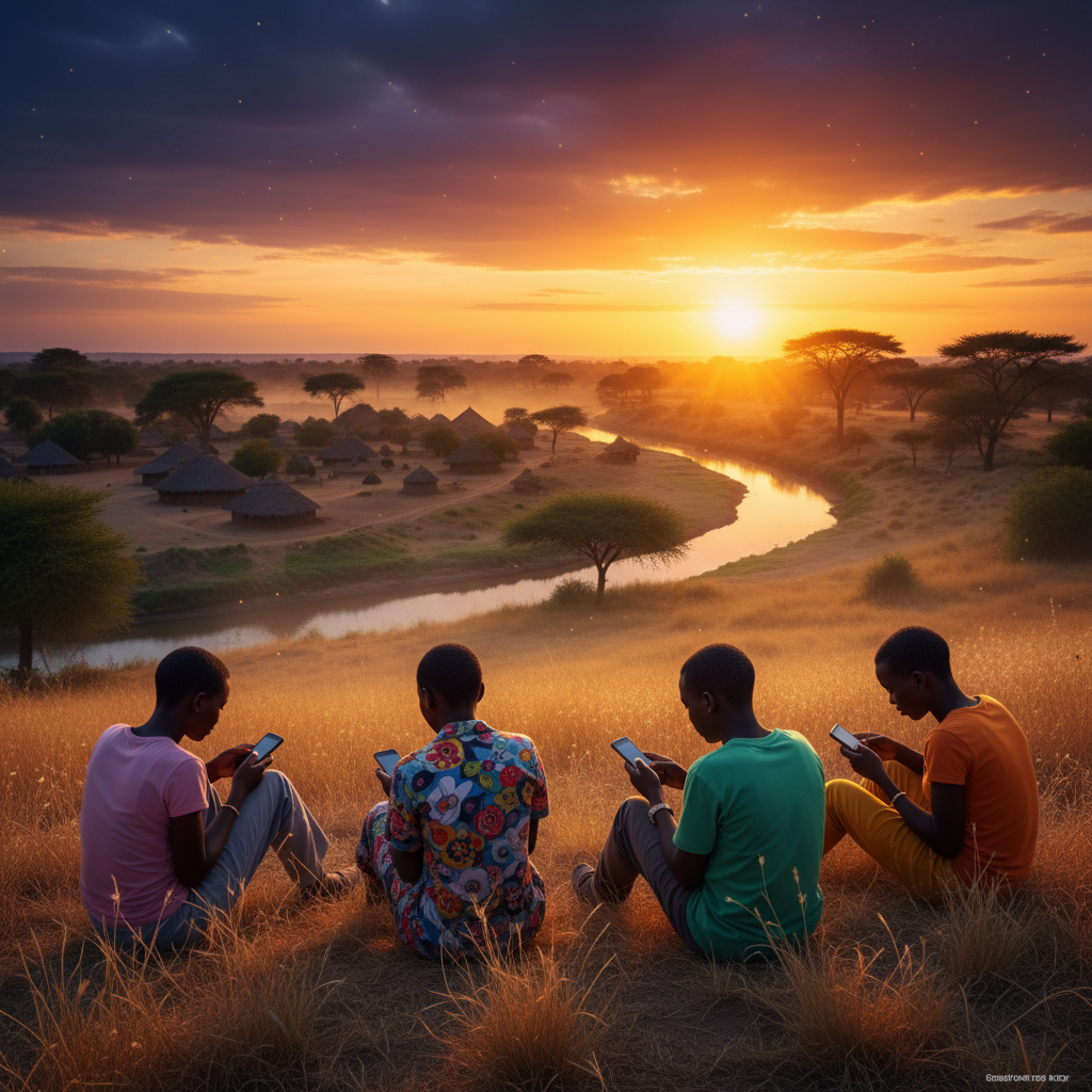 South Sudan youth using mobile phones