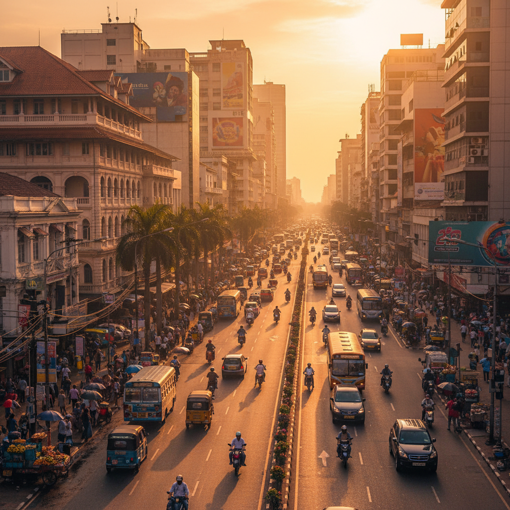 Sri Lanka bustling city street urban life