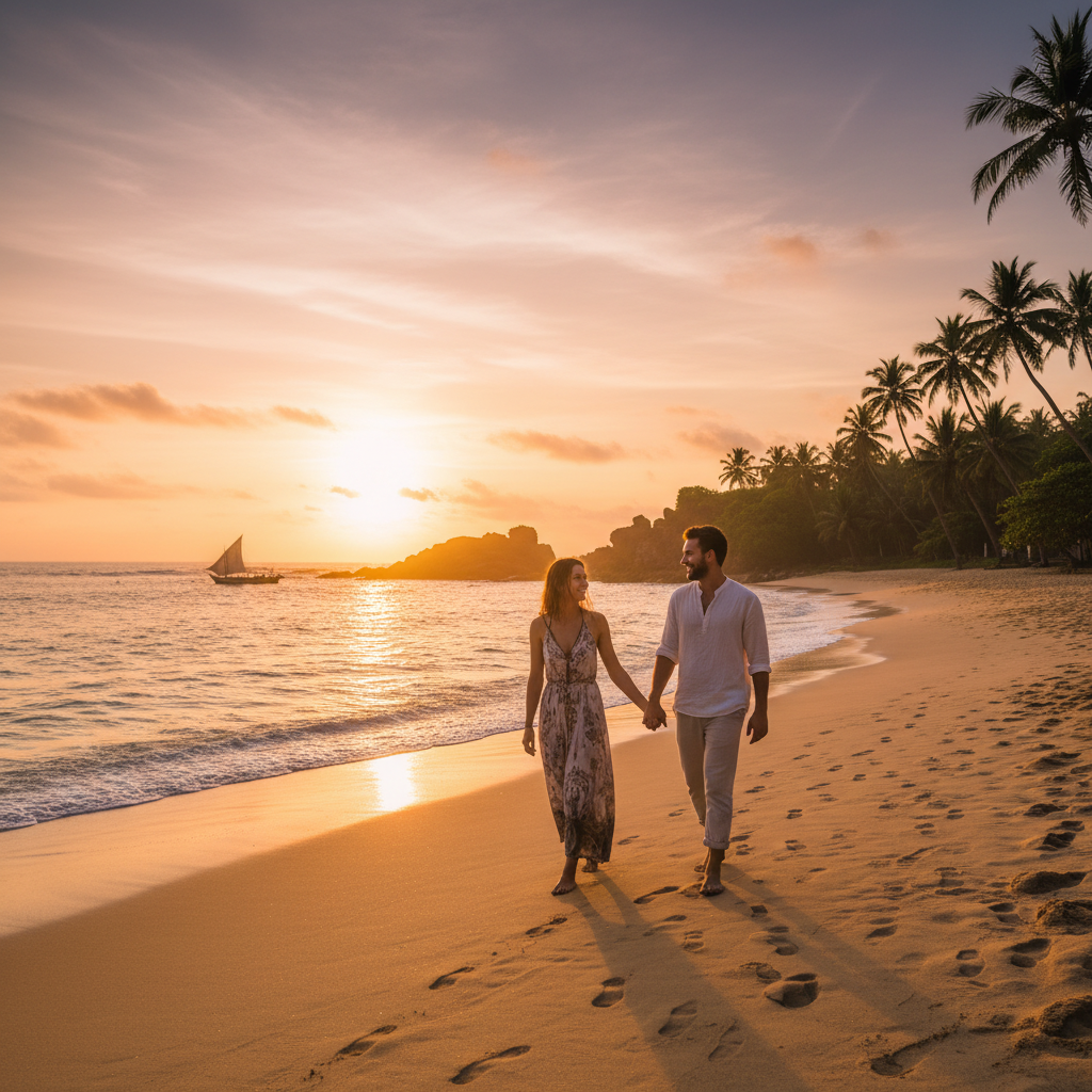 Sri Lanka romantic couple on a beach at sunset