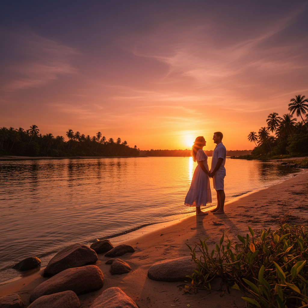 Suriname couple romantic sunset horizontal