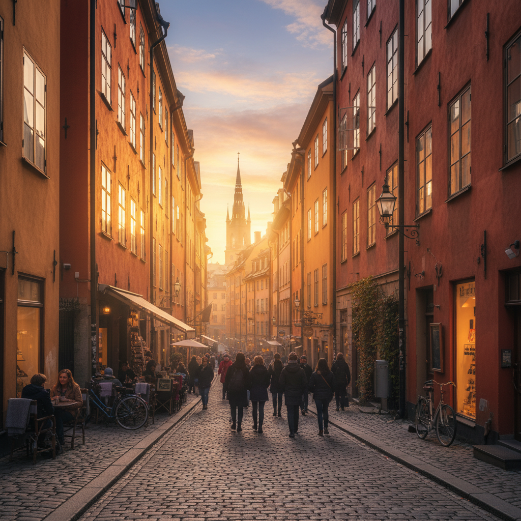 Vibrant city street in Stockholm