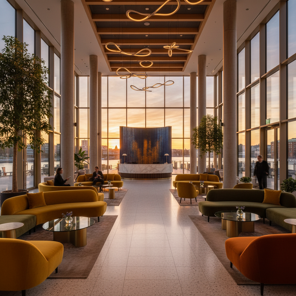 Modern hotel lobby in Gothenburg