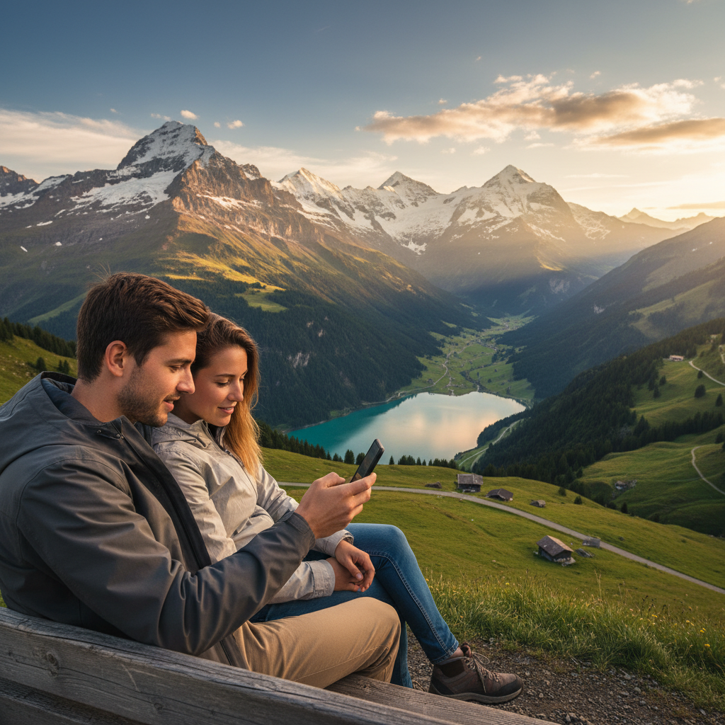 Couple using a dating app on a phone, Switzerland