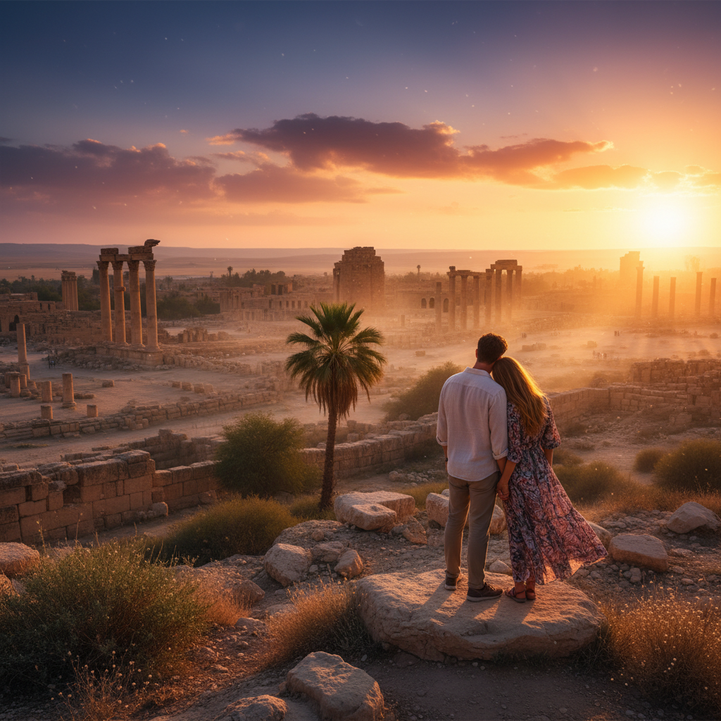 Romantic couple in a Syrian setting, horizontal