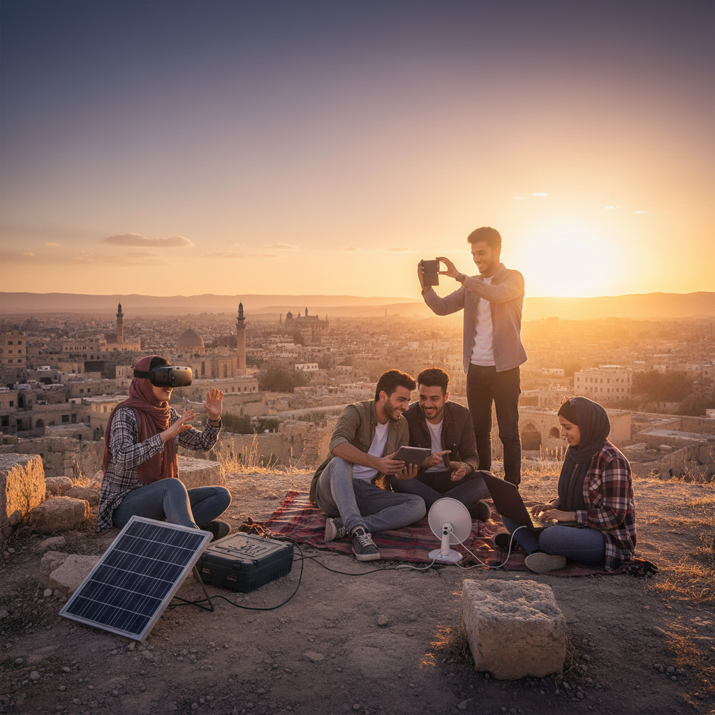 Young Syrians engaged with technology, horizontal