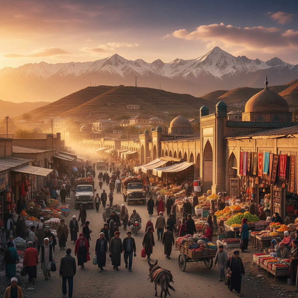 Tajikistan economic activity bustling market