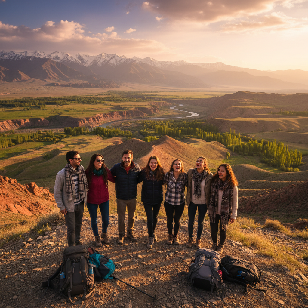 Tajikistan diverse group friends joining together
