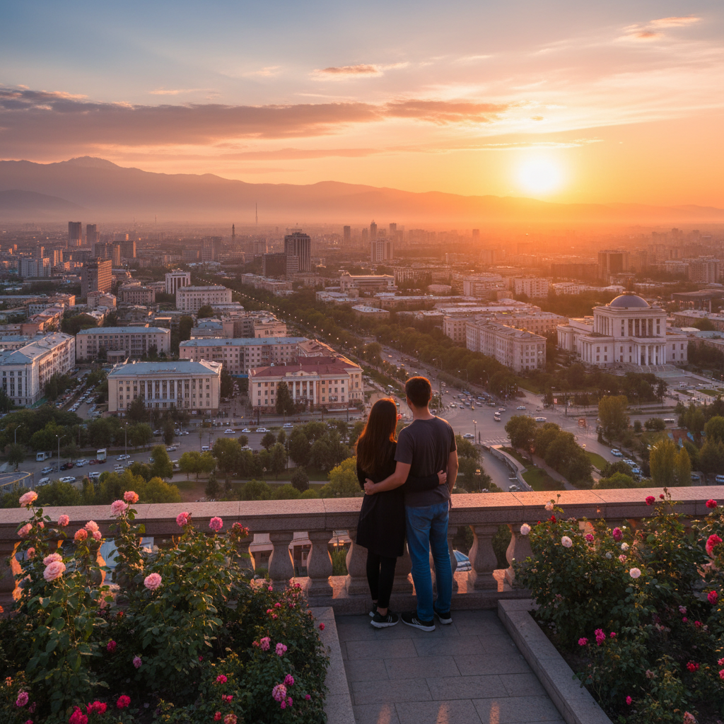 Tajikistan romantic evening view Dushanbe