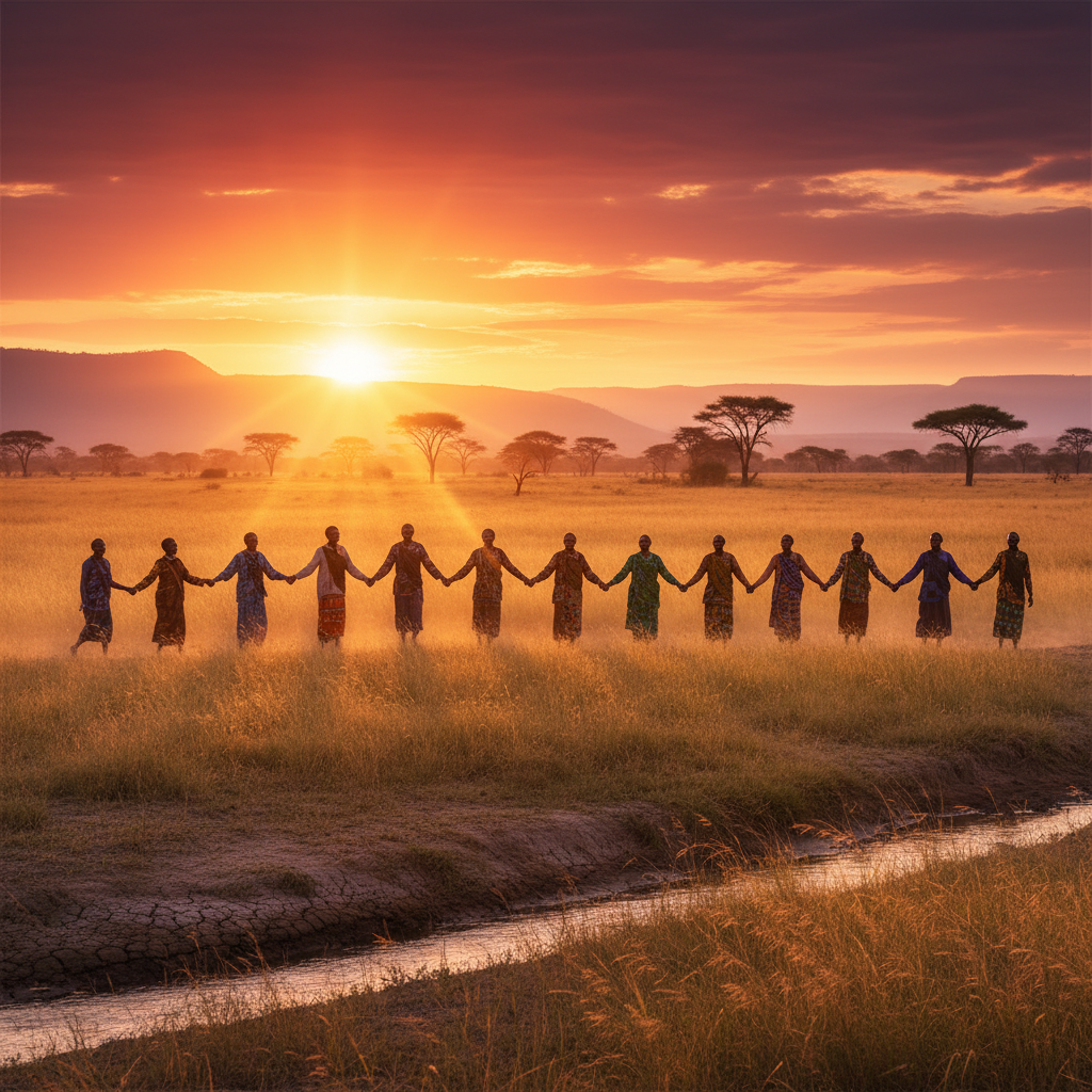 Group of Tanzanians connecting join horizontal