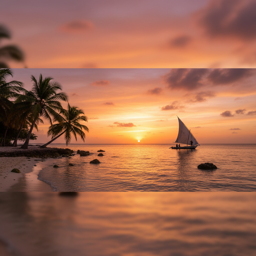 Romantic sunset view Zanzibar horizontal