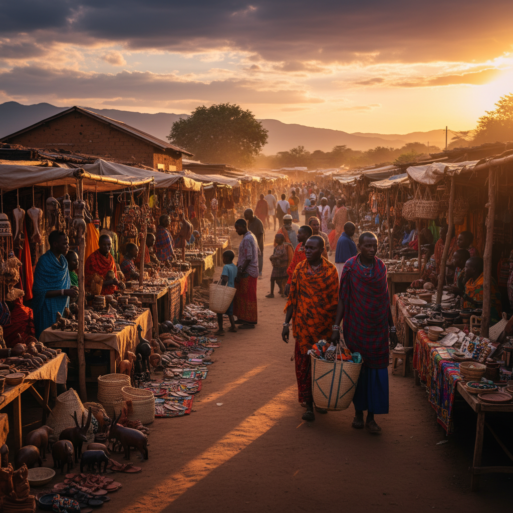 Tanzanian craft market shopping horizontal
