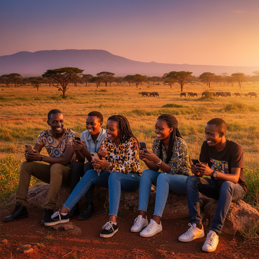 Young Tanzanians using smartphones trends horizontal