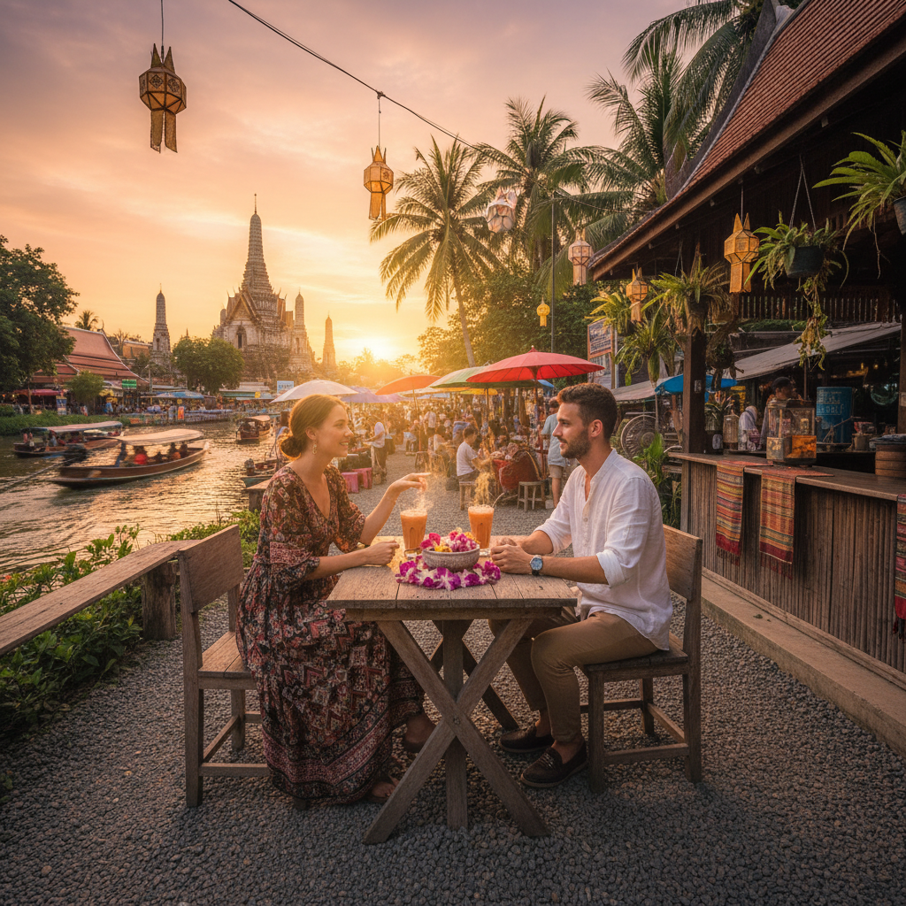 Couple on a date in a Thai cafe