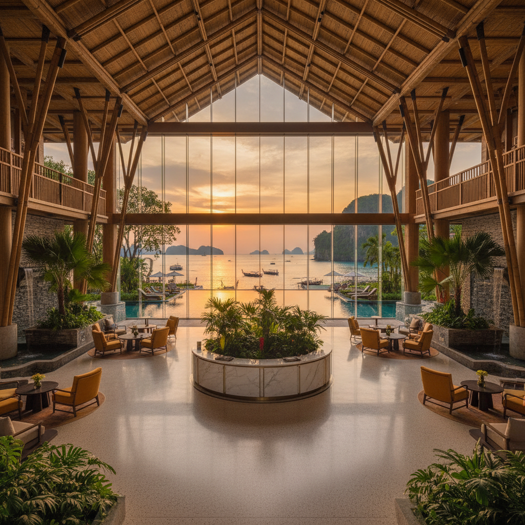 Modern hotel lobby in Thailand