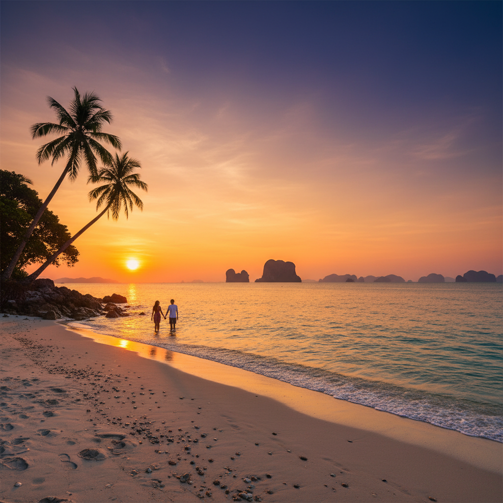 Romantic sunset view beach Thailand
