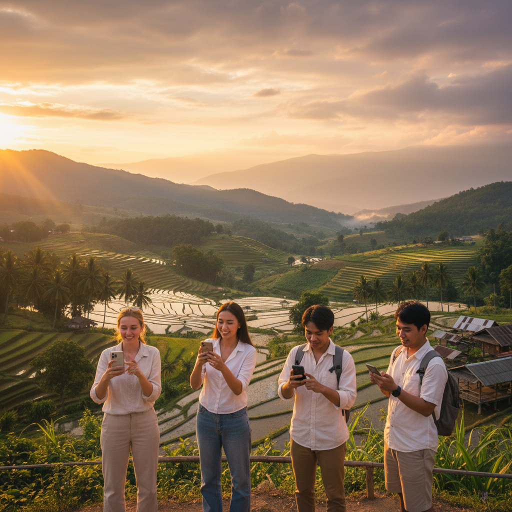 Young adults using smartphones Thailand