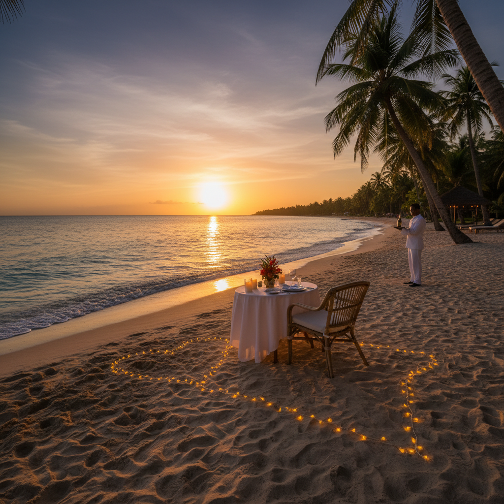 Timor Leste romantic couple walking sunset beach horizontal