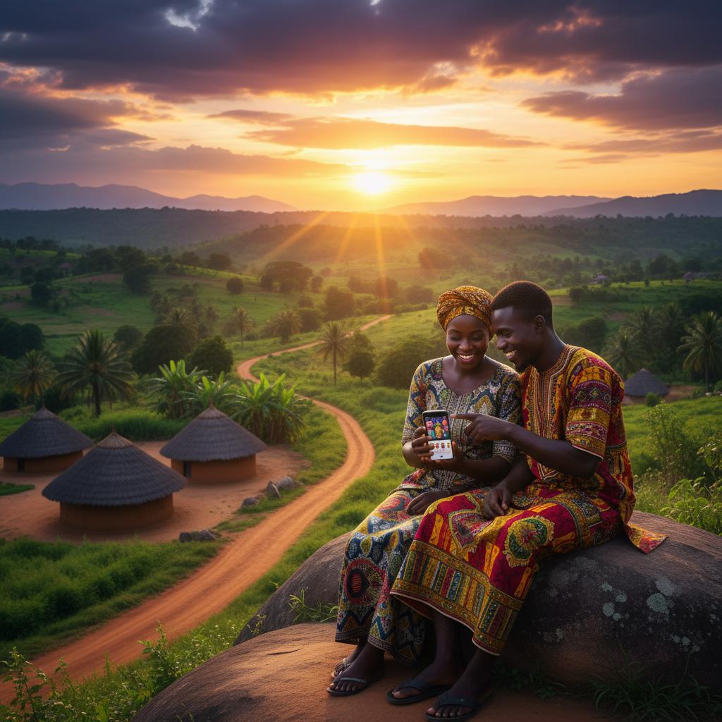 Togolese couple using dating app horizontal