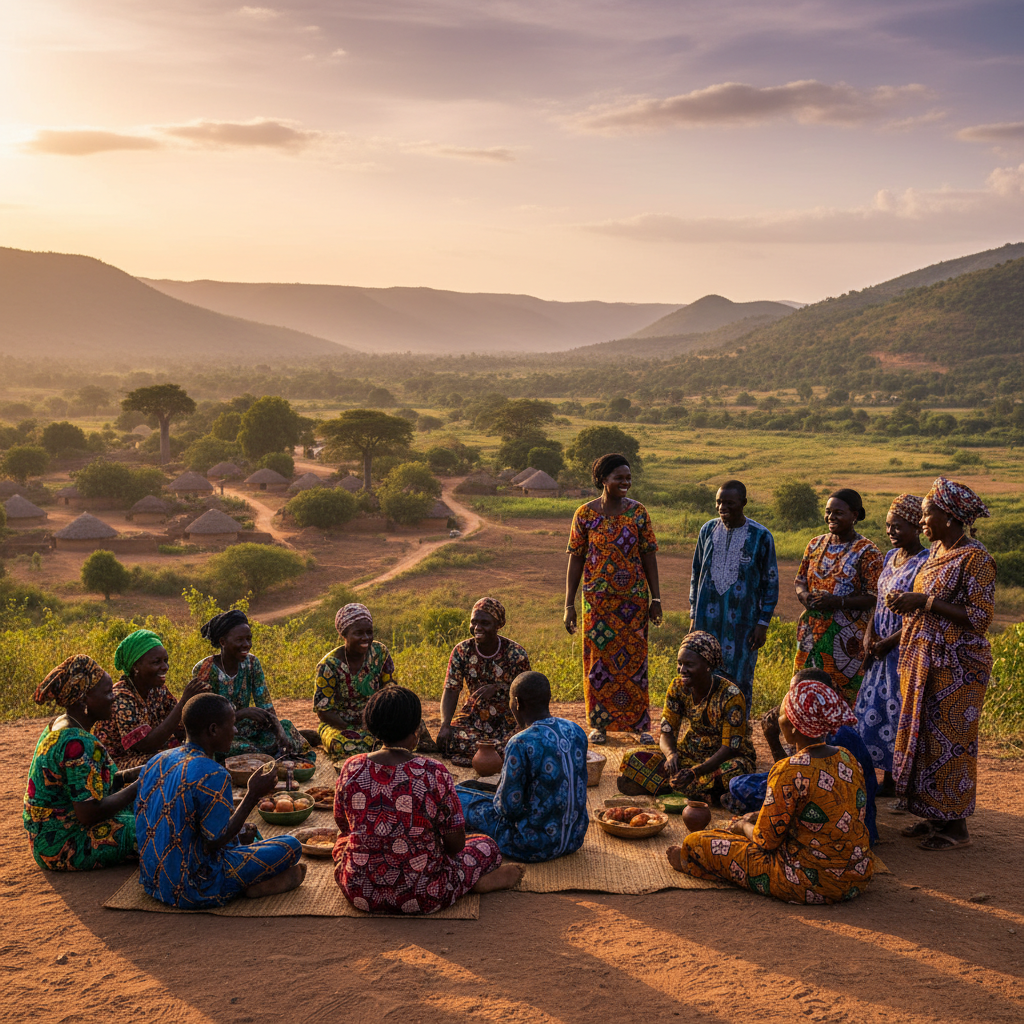 Diverse group of Togolese people socializing horizontal