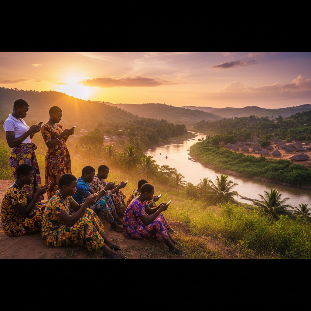 Young Togolese people using smartphones horizontal