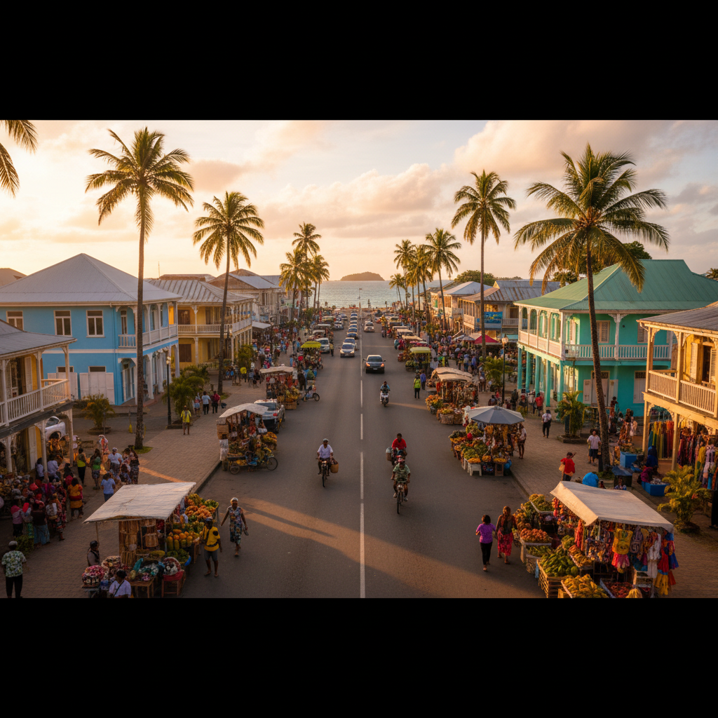 Tonga coastline with traditional boats